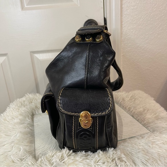Marino Orlandi Black Shoulder Bag with 4 Exterior Pockets - Picture 6 of 15